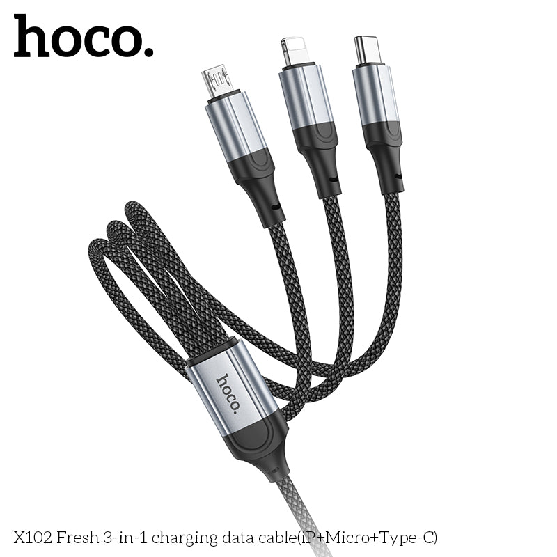 Hoco 3-in-1 USB A to Micro+Type C+Lighting Data Cable Hoco 3-in-1 USB A to Micro+Type C+Lighting Data Cable